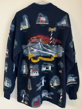 Vintage Art Unlimited Lighthouses of America Graphic Cardigan - Large